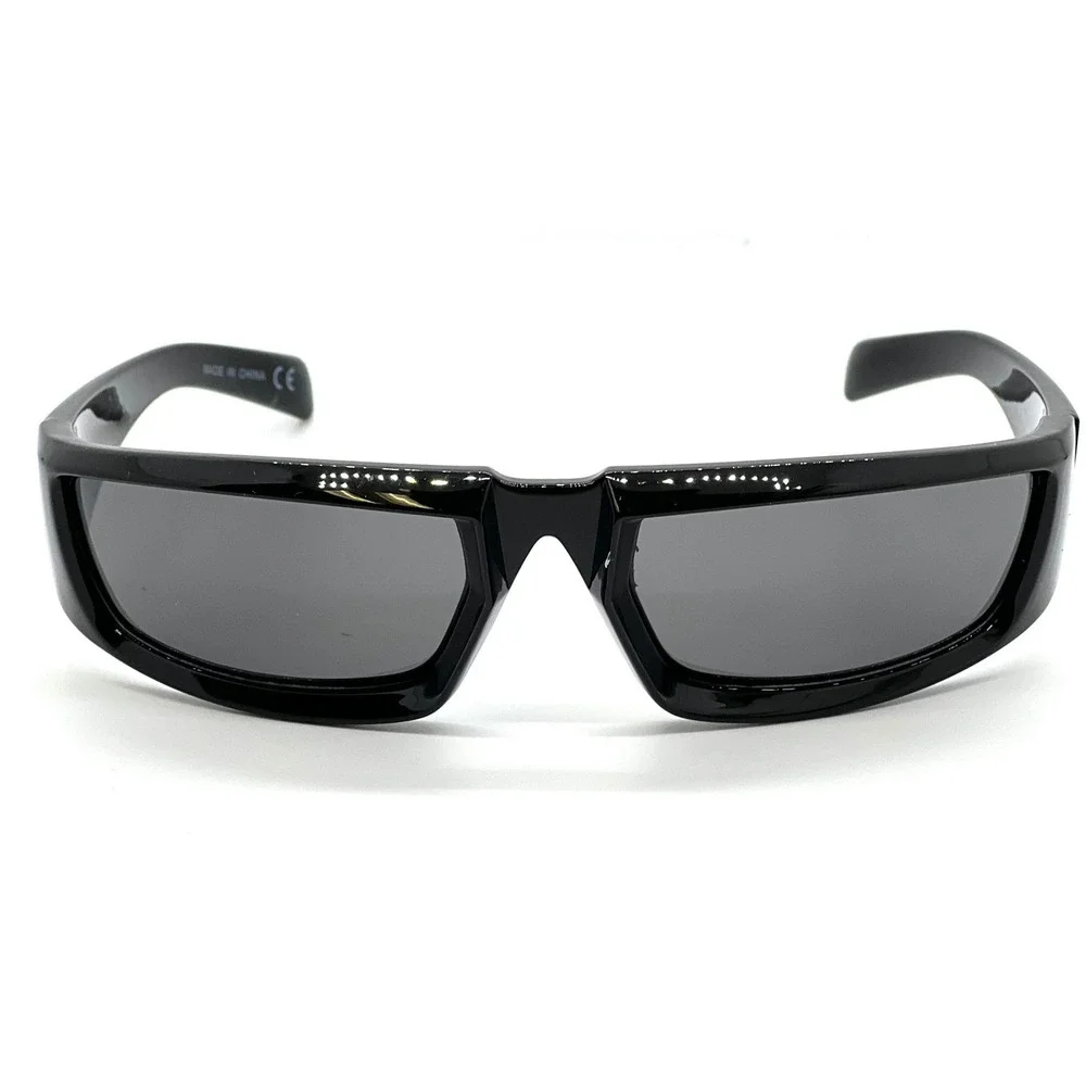 Sunglasses Black Frame Black Lens Street‎ Trendy Wear Shield Wrap Around UV400